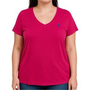 U.S. Polo Assn. Women's Magenta V-Neck Cotton Tee 1X